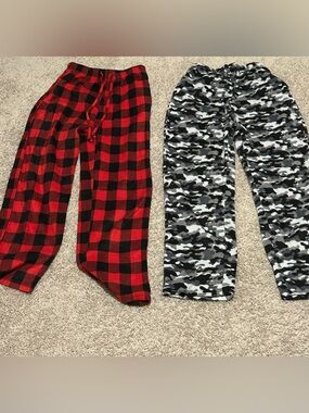 Amazon Kids Red Buffalo Plaid & Black/Gray Camo Fleece Pajama Bottoms